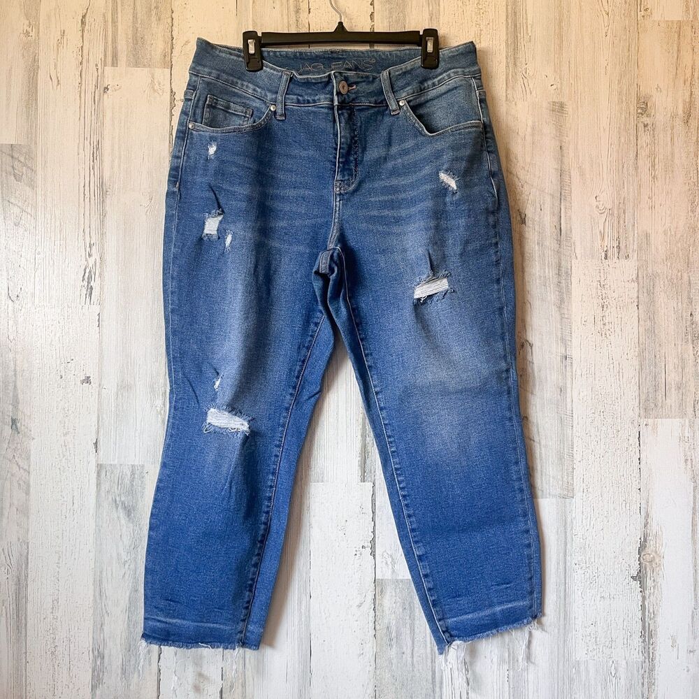 Jag Carter Girlfriend Blue Jeans 16W Distressed Raw Hem Casual Festival Grunge
